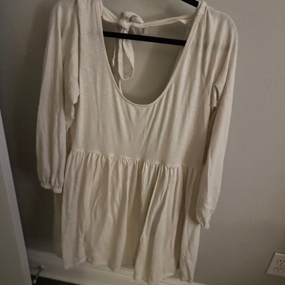 American Eagle Outfitters Cream Long Sleeve Tie-Back Babydoll Dress